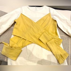 Beige/Yellow tied waist blouse